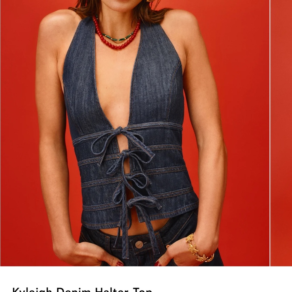 Reformation Denim Lace-Up Halter Top